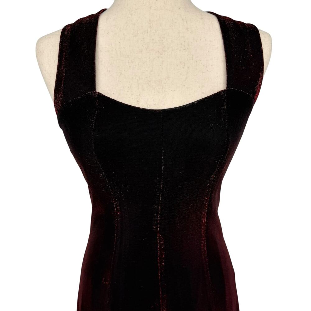 VTG 80s Women's Red Black Sparkly Two Toned Maurices A Line Maxi Prom Dress 7/8 - Picture 2 of 12